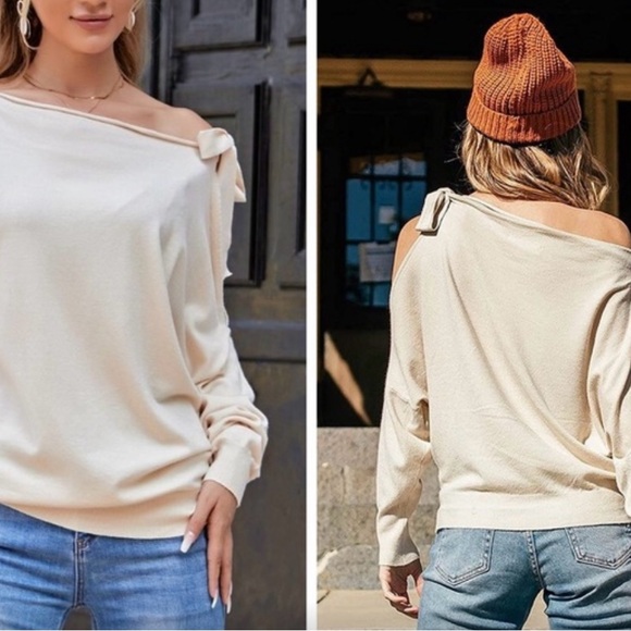 Exlura Elegant Cream Sweater with Bow Detail/NWT - Picture 3 of 7